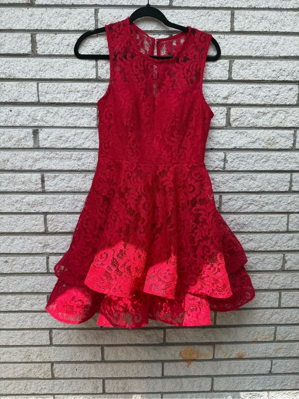 Judi Kristopher Red Lace Tiered Party Dress - Sleeveless Formal